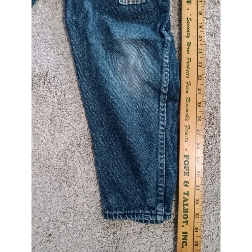 Vintage OshKosh B'Gosh Girls Vestbak Sz 6X Denim Overalls USA Patches Plaid Pink